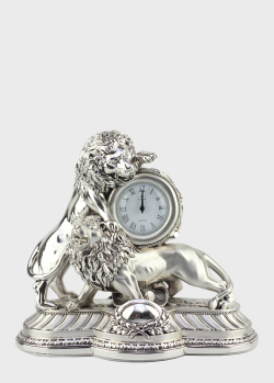Настільний годинник Linea Argenti Боротьба левів сріблястого кольору, фото